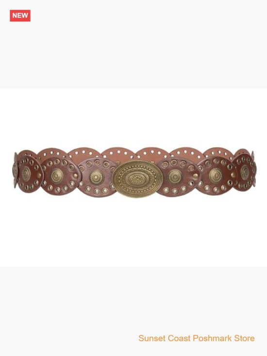 Womens Vintage Wide Western Cowgirl Disc Belt Faux Leather Boho Style main image 6